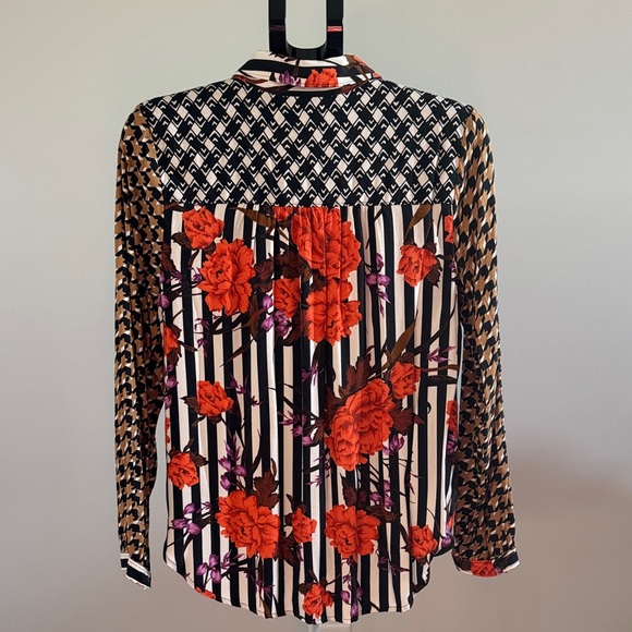 Anthropologie Maeve Black and Orange Patterned Button Down Shirt Size M - Picture 2 of 3